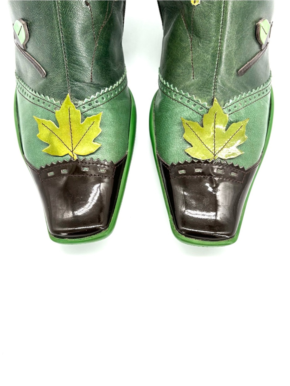 Vintage Prada FW1999 Runway Green Leaves and Bug Applique Leather Boots 38.5 - Picture 8 of 12
